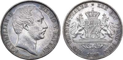 Лот №130,  Германия. Королевство Бавария. Король Максимилиан II. Союзный талер 1860 года.
