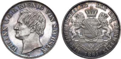 Лот №145,  Германия. Королевство Саксония. Альбертинская линия. Король Йоханн V. Союзный талер 1861 года. 