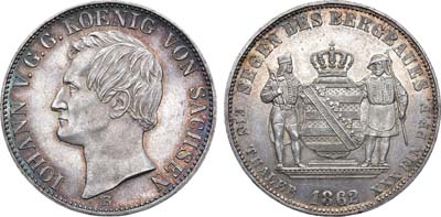 Лот №151,  Германия. Королевство Саксония. Альбертинская линия. Король Йоханн V. Союзный талер 1862 года. 