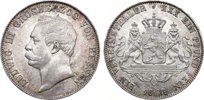 Лот №157,  Германия. Великое герцогство Гессен-Дармштадт. Великий герцог Людвиг III. Союзный талер 1863 года.