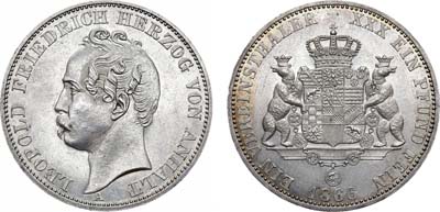 Лот №176,  Германия. Герцогство Анхальт-Дессау, Герцог Леопольд IV Фридрих. Союзный талер 1866 года.