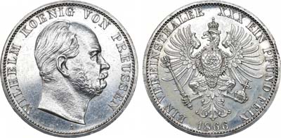 Лот №185,  Германия. Королевство Бранденбург-Пруссия. Король Вильгельм I. Союзный талер 1866 года.