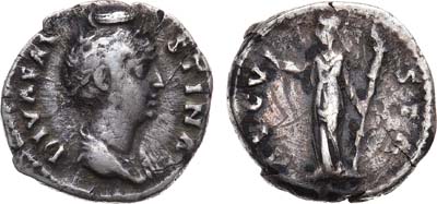 Лот №3,  Римская империя. Фаустина Старшая жена императора Антонина Пия. Денарий после 147 г. (Посмертная чеканка).