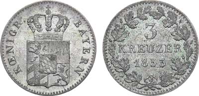 Лот №98,  Германия. Королевство Бавария. Король Максимилиан II. 3 крейцера 1853 года.