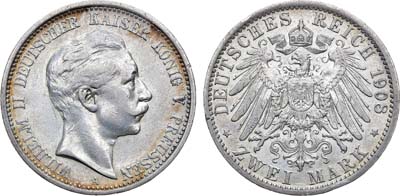 Лот №104,  Германская империя. Королевство Пруссия. Король Вильгельм II. 2 марки 1908 года.