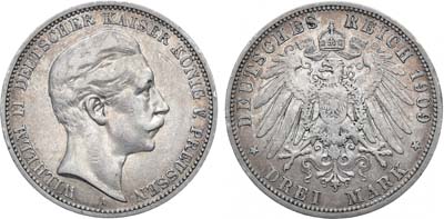 Лот №106,  Германская империя. Королевство Пруссия. Король Вильгельм II. 3 марки 1909 года.