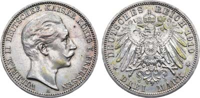 Лот №110,  Германская империя. Королевство Пруссия. Король Вильгельм II. 3 марки 1910 года.