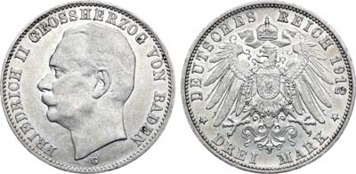 Лот №112,  Германская империя. Великое герцогство Баден. Великий герцог Фридрих II. 3 марки 1912 года.