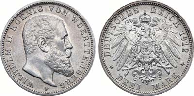 Лот №113,  Германская империя. Королевство Вюртемберг. Король Вильгельм II. 3 марки 1912 года.