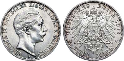 Лот №114,  Германская империя. Королевство Пруссия. Король Вильгельм II. 3 марки 1912 года.