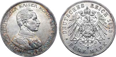 Лот №117,  Германская империя. Королевство Пруссия. Король Вильгельм II. 5 марок 1913 года.
