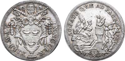 Лот №129,  Папская область. Папа Иннокентий XII. Тестон 1695 года.