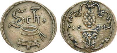 Лот №136,  Священная Римская империя. Свободный Имперский город Аугсбург. Городской жетон (шеффельмарка) 1624 года.