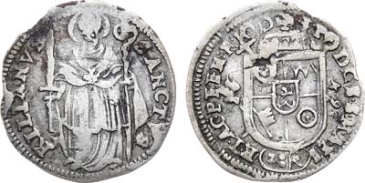 Лот №140,  Священная Римская империя. Княжество-Епископство Вюрцбург. Князь-Епископ Франц фон Хацфельд. Шиллинг (8 пфеннигов) 1649 года.