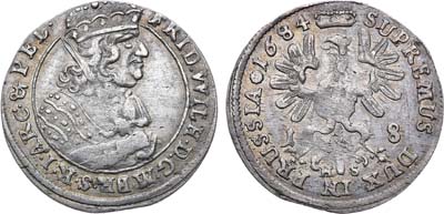 Лот №149,  Священная Римская империя. Курфюршество Бранденбург-Пруссия. Великий Курфюрст Фридрих Вильгельм. 18 грошей (1/5 талера) 1684 года.