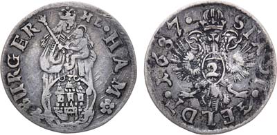 Лот №151,  Священная Римская империя. Вольный Ганзейский город Гамбург. 2 шиллинга 1687 года (HL).