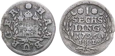 Лот №169,  Священная Римская империя. Вольный Ганзейский город Гамбург. 1 сехлинг 1726 года (IHL).