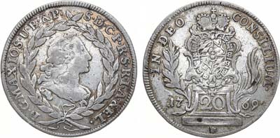 Лот №209,  Священная Римская империя. Курфюршество Бавария. Курфюрст Максимилиан III Жозеф. 20 крейцеров 1769 года.