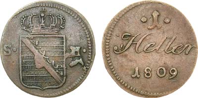 Лот №27,  Германия. Герцогство Саксен-Гильдбурггаузен. Герцог Фридрих I. 1 геллер 1809 года.