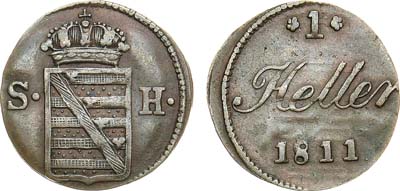 Лот №28,  Германия. Герцогство Саксен-Гильдбурггаузен. Герцог Фридрих I. 1 геллер 1811 года.