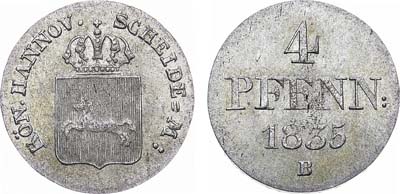 Лот №41,  Германия. Королевство Брауншвейг-Каленберг-Ганновер. Король Вильгельм IV. 4 пфеннига 1835 года.