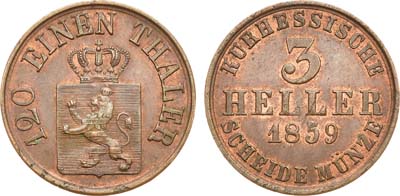 Лот №61,  Германия. Курфюршество Гессен-Кассель. Курфюрст Фридрих Вильгельм I. 3 геллера 1859 года.