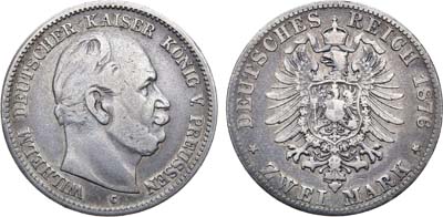 Лот №81,  Германская империя. Королевство Пруссия. Король Вильгельм I. 2 марки 1876 года. Старый герб.