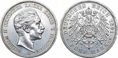 Лот №85,  Германская империя. Королевство Пруссия. Король Вильгельм II. 5 марок 1891 года.