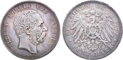 Лот №90,  Германская империя. Королевство Саксония. Король Альберт. 5 марок 1900 года.