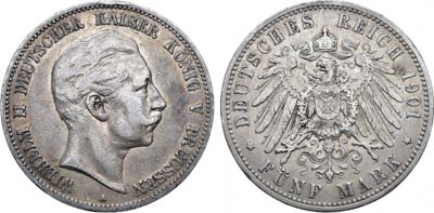 Лот №91,  Германская империя. Королевство Пруссия. Король Вильгельм II. 5 марок 1901 года.