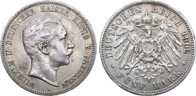 Лот №92,  Германская империя. Королевство Пруссия. Король Вильгельм II. 5 марок 1902 года.