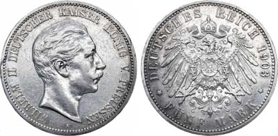 Лот №93,  Германская империя. Королевство Пруссия. Король Вильгельм II. 5 марок 1903 года.