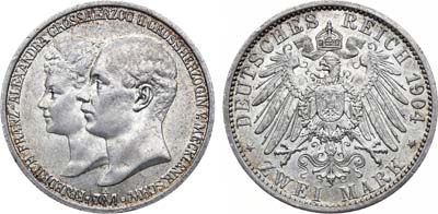 Лот №94,  Германская империя. Великое герцогство Мекленбург-Шверин. Великий герцог Фридрих Франц IV. 2 марки 1904 года.