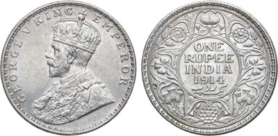 Лот №128,  Британская Индия. Колония. Король Георг V. 1 рупия 1914 года.
