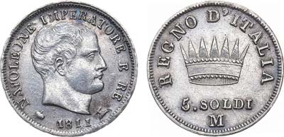 Лот №135,  Италия. Неаполитанское королевство Италии. Король Наполеон Бонапарт. 5 сольдо 1811 года.