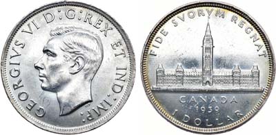 Лот №142,  Канада. Британская колония. Король Георг VI. 1 доллар 1939 года.