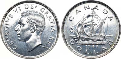 Лот №143,  Канада. Британская колония. Король Георг VI. 1 доллар 1949 года.
