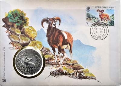 Лот №145,  Кипр. Конверт первого дня гашения. 1 фунт 1986 года. 25 лет Всемирный фонду дикой природы-муфлон.