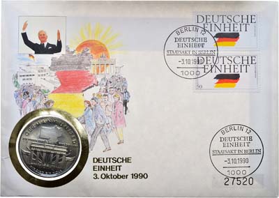 Лот №155,  Маршалловы Острова. Конверт первого дня гашения. 5 долларов 1990 года. Объединение Германии.