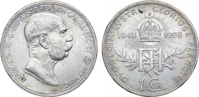 Лот №15,  Австро-Венгерская империя. Австрия. Император Франц Иосиф I. 1 крона 1908 года.