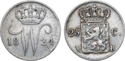 Лот №163,  Нидерланды. Королевство. Король Виллем I. 25 центов 1824 года.