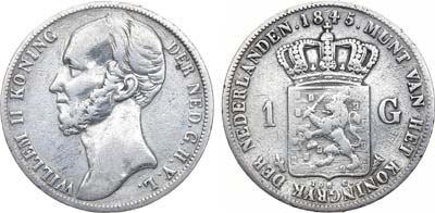 Лот №164,  Королевство Нидерланды. Король Виллем II. 1 гульден 1845 года.