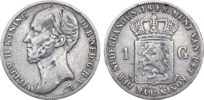 Лот №165,  Нидерланды. Королевство. Король Виллем II. 1 гульден 1848 года.