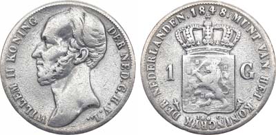 Лот №166,  Нидерланды. Королевство. Король Виллем II. 1 гульден 1848 года.