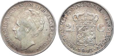 Лот №171,  Нидерланды. Королевство. Голландская Ост-Индия. Королева Вильгельмина. 2 1/2 гульдена 1943 года. D.
