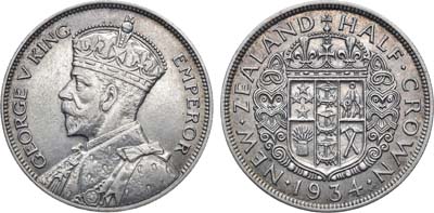 Лот №172,  Новая Зеландия. Доминион Британской империи. Король Георг V. 1/2 кроны 1934 года.