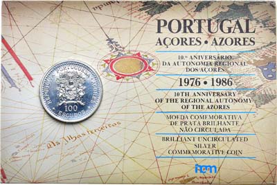 Лот №189,  Португалия. Республика. 100 эскудо 1986 года. 10 лет автономии Азорских островов.