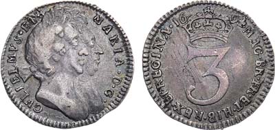Лот №37,  Великобритания. Король Вильям и Мэри. 3 пенса 1694 года. Маунди.