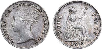 Лот №41,  Великобритания. Королева Виктория. 4 пенса 1855 года.