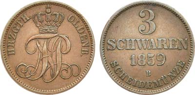 Лот №59,  Германия. Великое герцогство Ольденбург. Великий герцог Николай Фридрих Петер II. 3 шварена 1859 года (В).